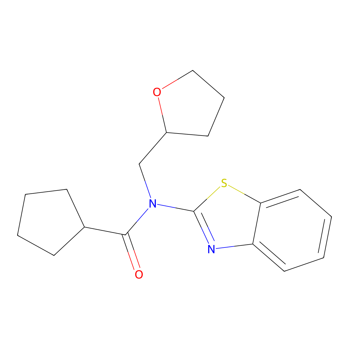 N-(benzo[d]thiazol-2-yl)-N-((tetrahydrofuran-2-yl)methyl)cyclopentanecarboxamide molecular structure, CAS 852037-81-1