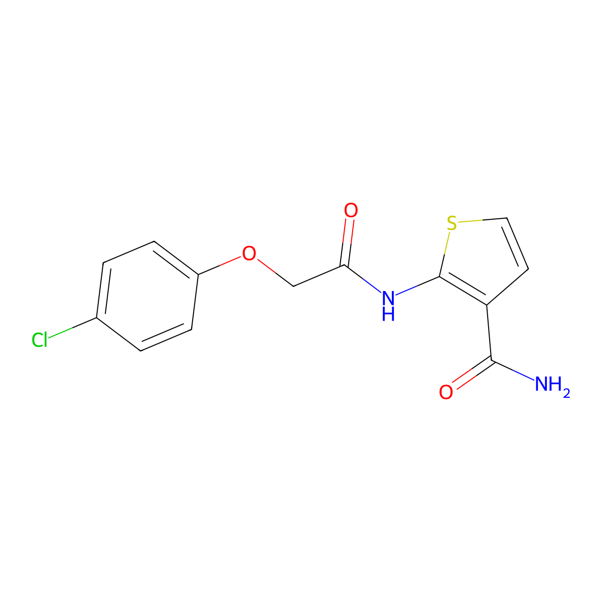 2-(2-(4-Chlorophenoxy)acetamido)thiophene-3-carboxamide molecular structure, CAS 852041-81-7