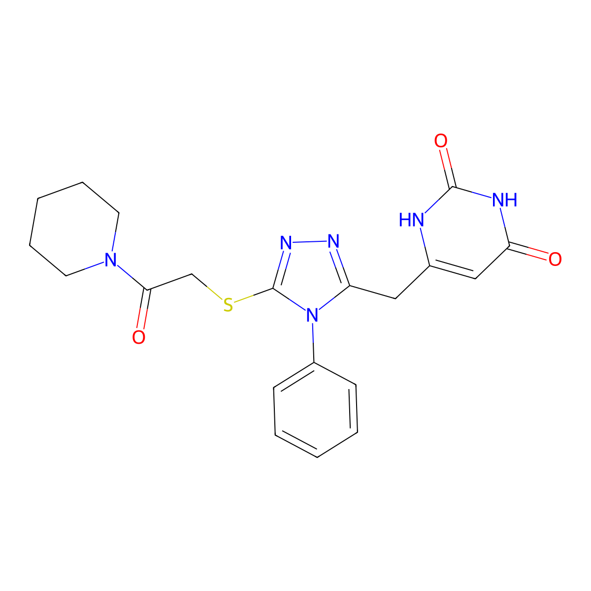 6-[[5-(2-oxo-2-piperidin-1-ylethyl)sulfanyl-4-phenyl-1,2,4-triazol-3-yl]methyl]-1H-pyrimidine-2,4-dione molecular structure, CAS 852046-52-7