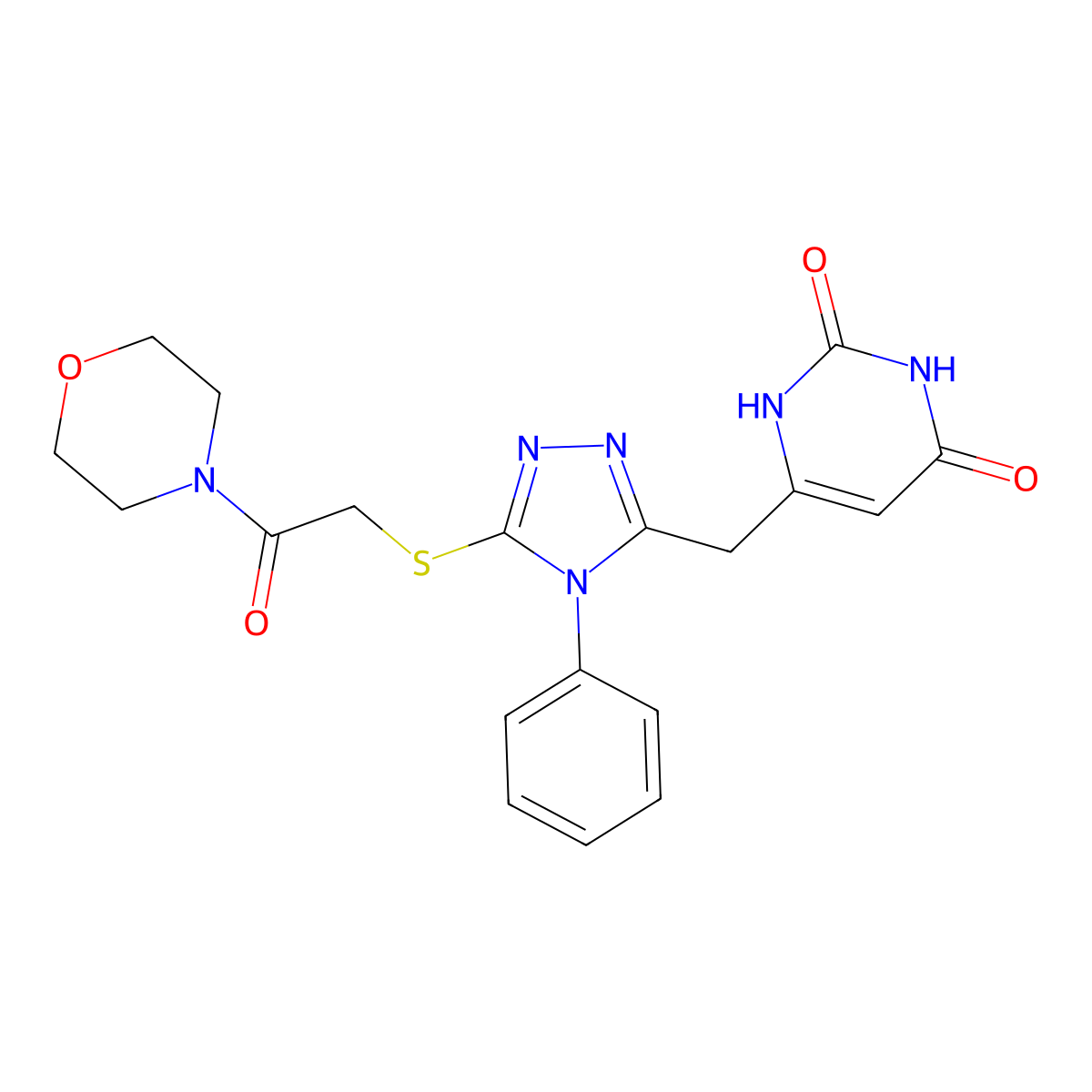 6-[[5-(2-morpholin-4-yl-2-oxoethyl)sulfanyl-4-phenyl-1,2,4-triazol-3-yl]methyl]-1H-pyrimidine-2,4-dione molecular structure, CAS 852046-54-9
