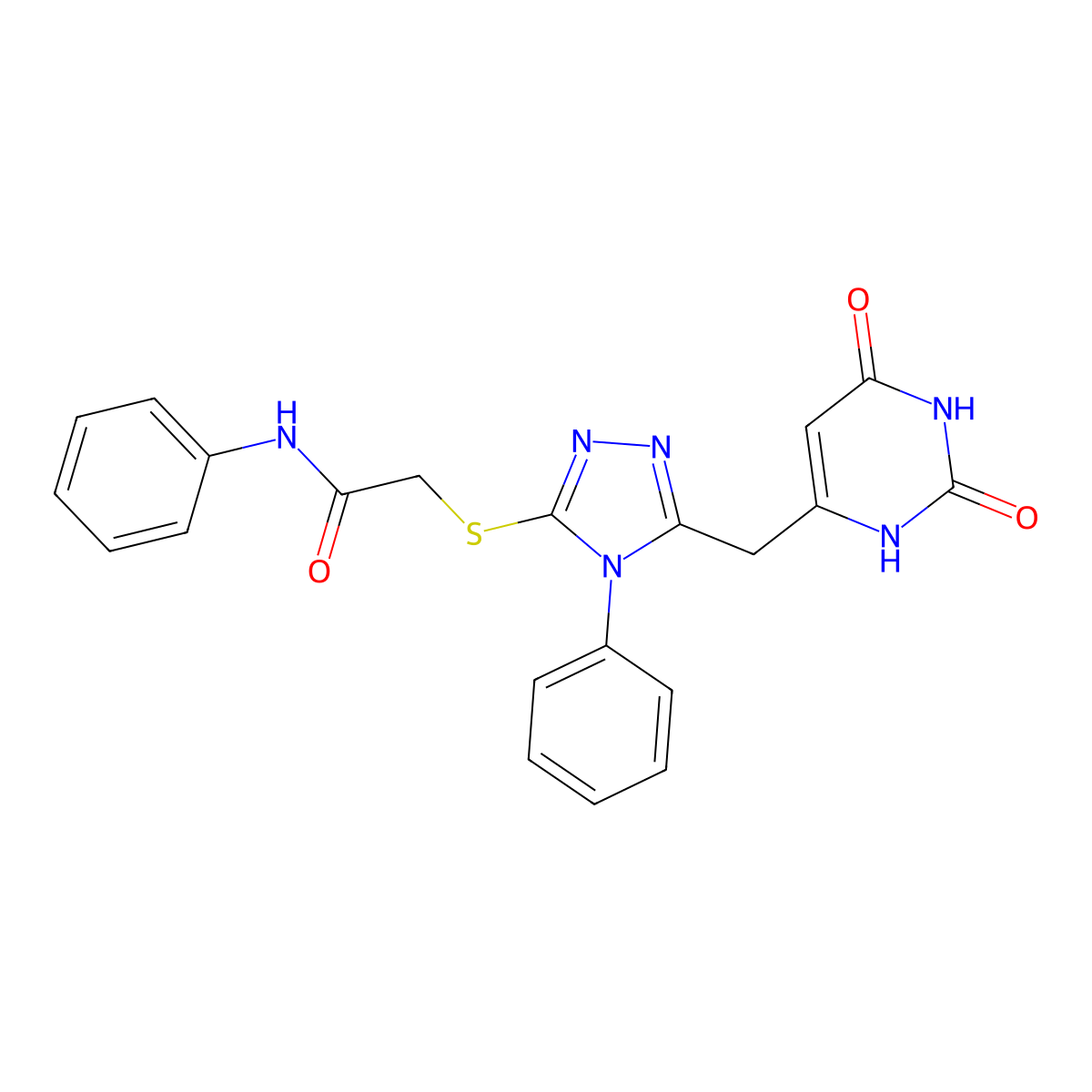 2-((5-((2,6-dioxo-1,2,3,6-tetrahydropyrimidin-4-yl)methyl)-4-phenyl-4H-1,2,4-triazol-3-yl)thio)-N-phenylacetamide molecular structure, CAS 852046-60-7