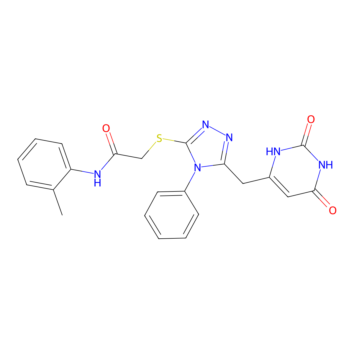 2-[[5-[(2,4-dioxo-1H-pyrimidin-6-yl)methyl]-4-phenyl-1,2,4-triazol-3-yl]sulfanyl]-N-(2-methylphenyl)acetamide molecular structure, CAS 852046-61-8