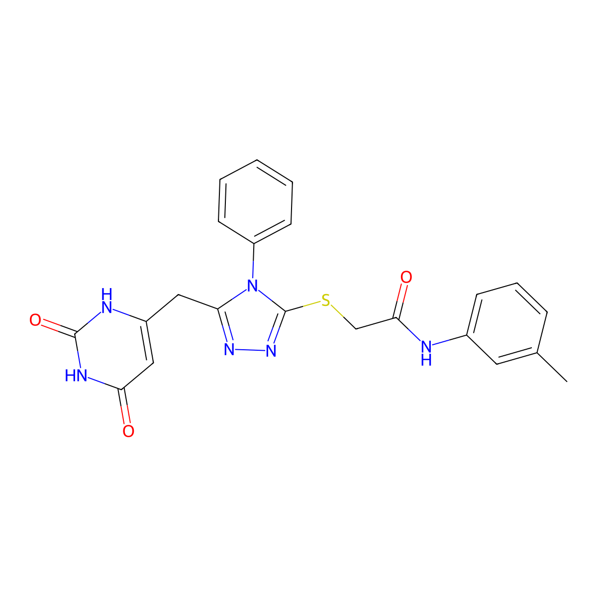 2-((5-((2,6-dioxo-1,2,3,6-tetrahydropyrimidin-4-yl)methyl)-4-phenyl-4H-1,2,4-triazol-3-yl)thio)-N-(m-tolyl)acetamide molecular structure, CAS 852046-62-9