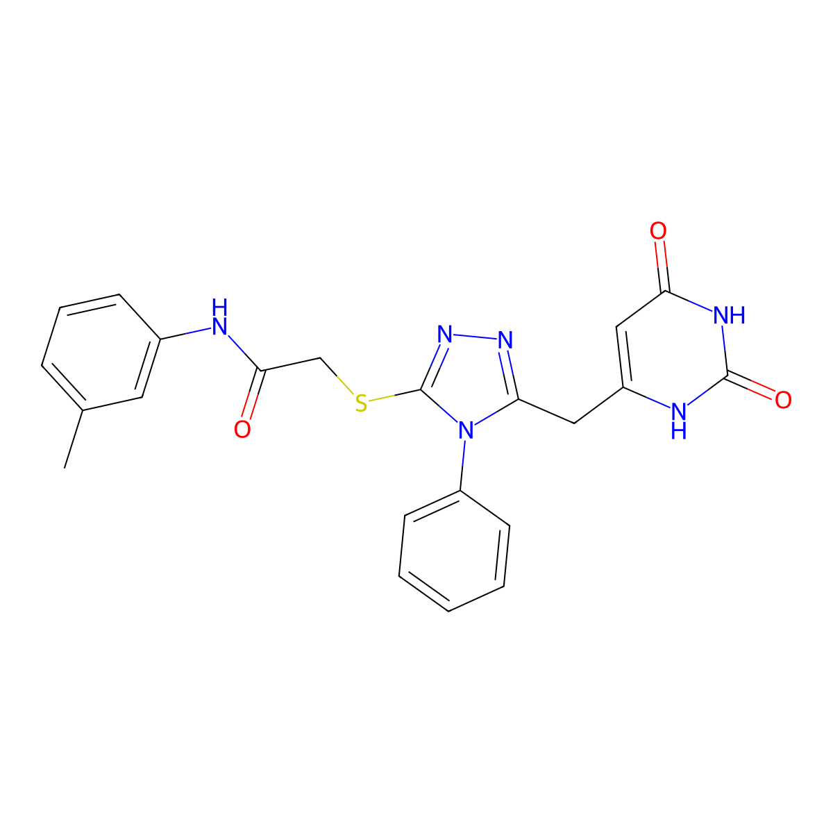 2-((5-((2,6-dioxo-1,2,3,6-tetrahydropyrimidin-4-yl)methyl)-4-phenyl-4H-1,2,4-triazol-3-yl)thio)-N-(m-tolyl)acetamide molecular structure, CAS 852046-62-9