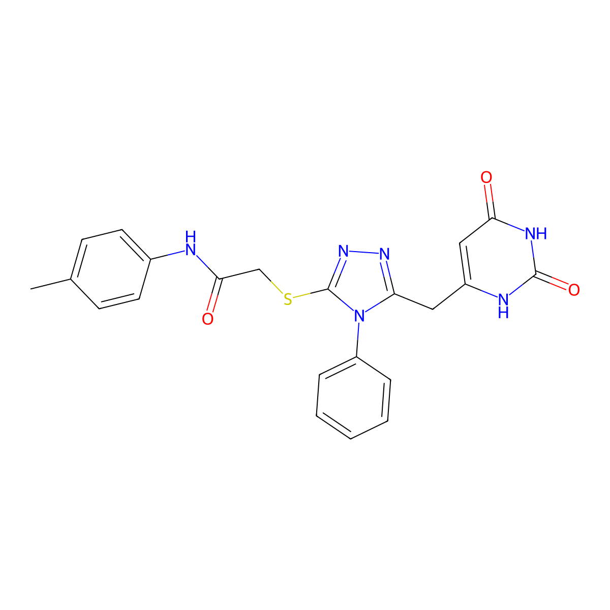 2-[[5-[(2,4-dioxo-1H-pyrimidin-6-yl)methyl]-4-phenyl-1,2,4-triazol-3-yl]sulfanyl]-N-(4-methylphenyl)acetamide molecular structure, CAS 852046-63-0