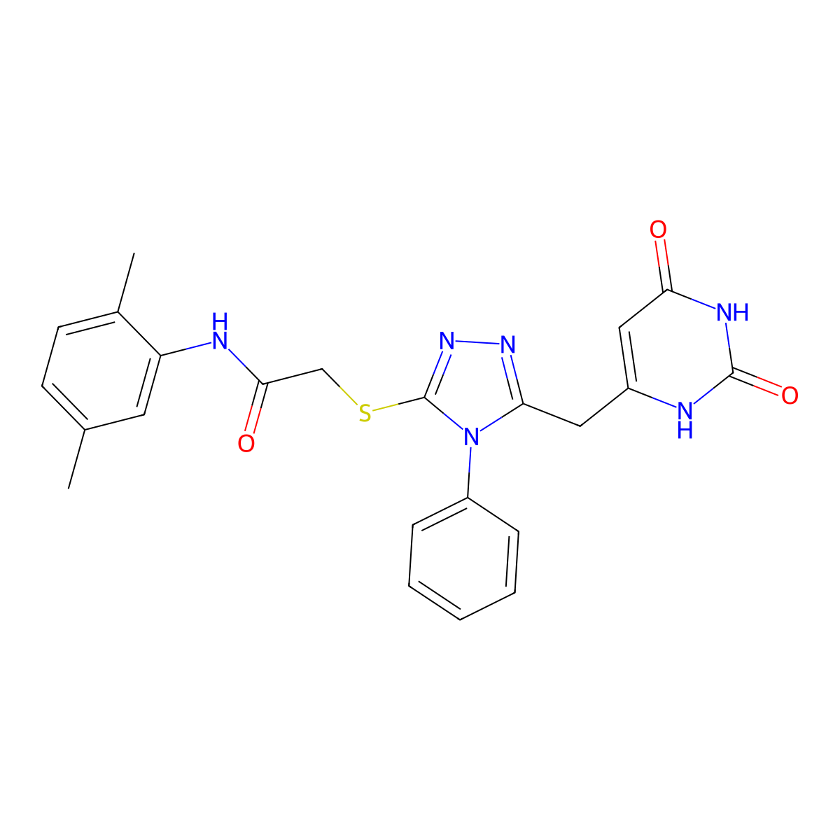 N-(2,5-dimethylphenyl)-2-((5-((2,6-dioxo-1,2,3,6-tetrahydropyrimidin-4-yl)methyl)-4-phenyl-4H-1,2,4-triazol-3-yl)thio)acetamide molecular structure, CAS 852046-65-2