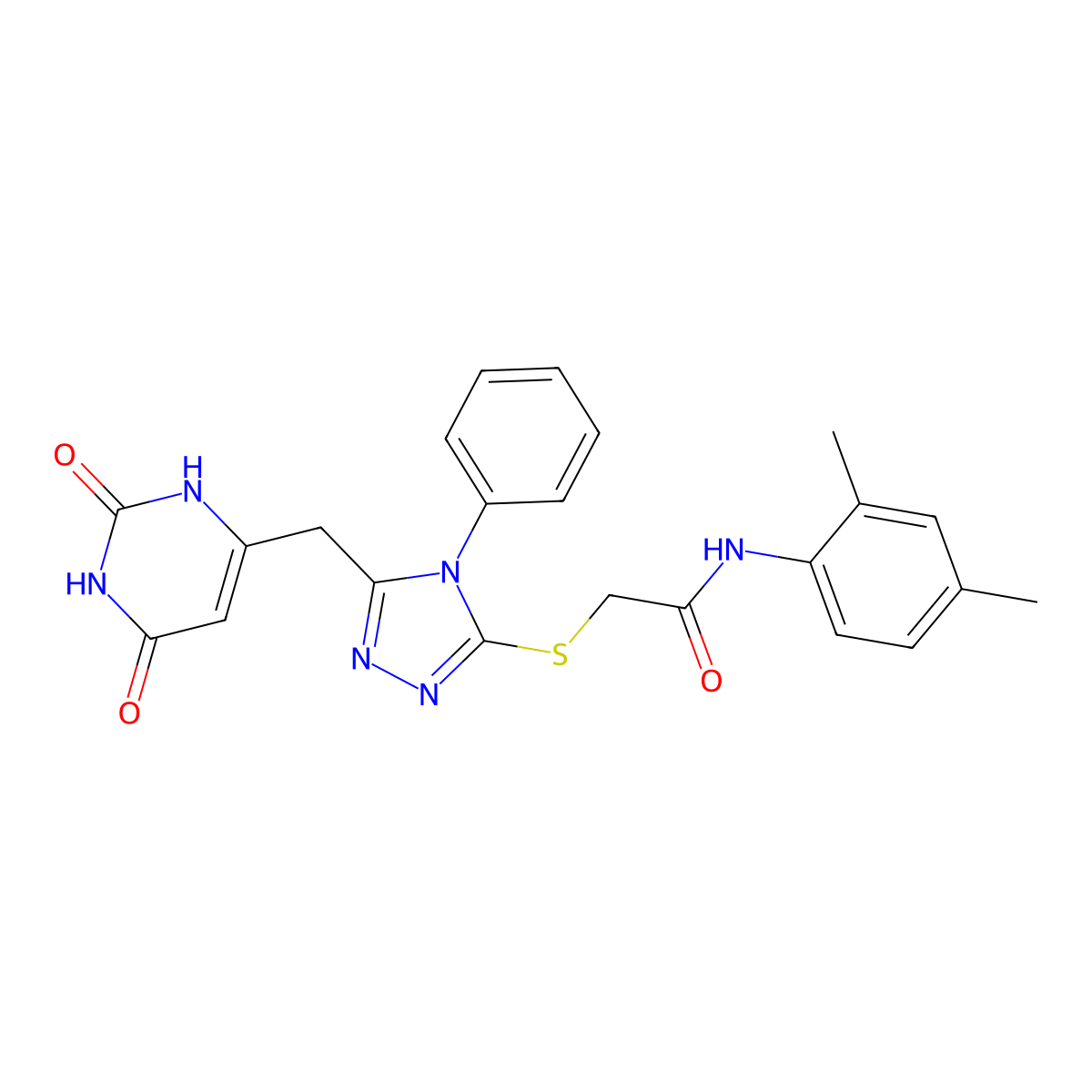 N-(2,4-dimethylphenyl)-2-((5-((2,6-dioxo-1,2,3,6-tetrahydropyrimidin-4-yl)methyl)-4-phenyl-4H-1,2,4-triazol-3-yl)thio)acetamide molecular structure, CAS 852046-66-3