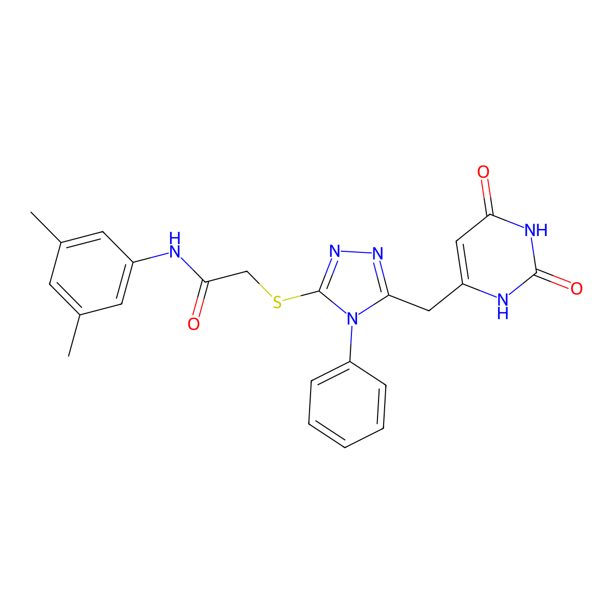 N-(3,5-dimethylphenyl)-2-[[5-[(2,4-dioxo-1H-pyrimidin-6-yl)methyl]-4-phenyl-1,2,4-triazol-3-yl]sulfanyl]acetamide molecular structure, CAS 852046-67-4
