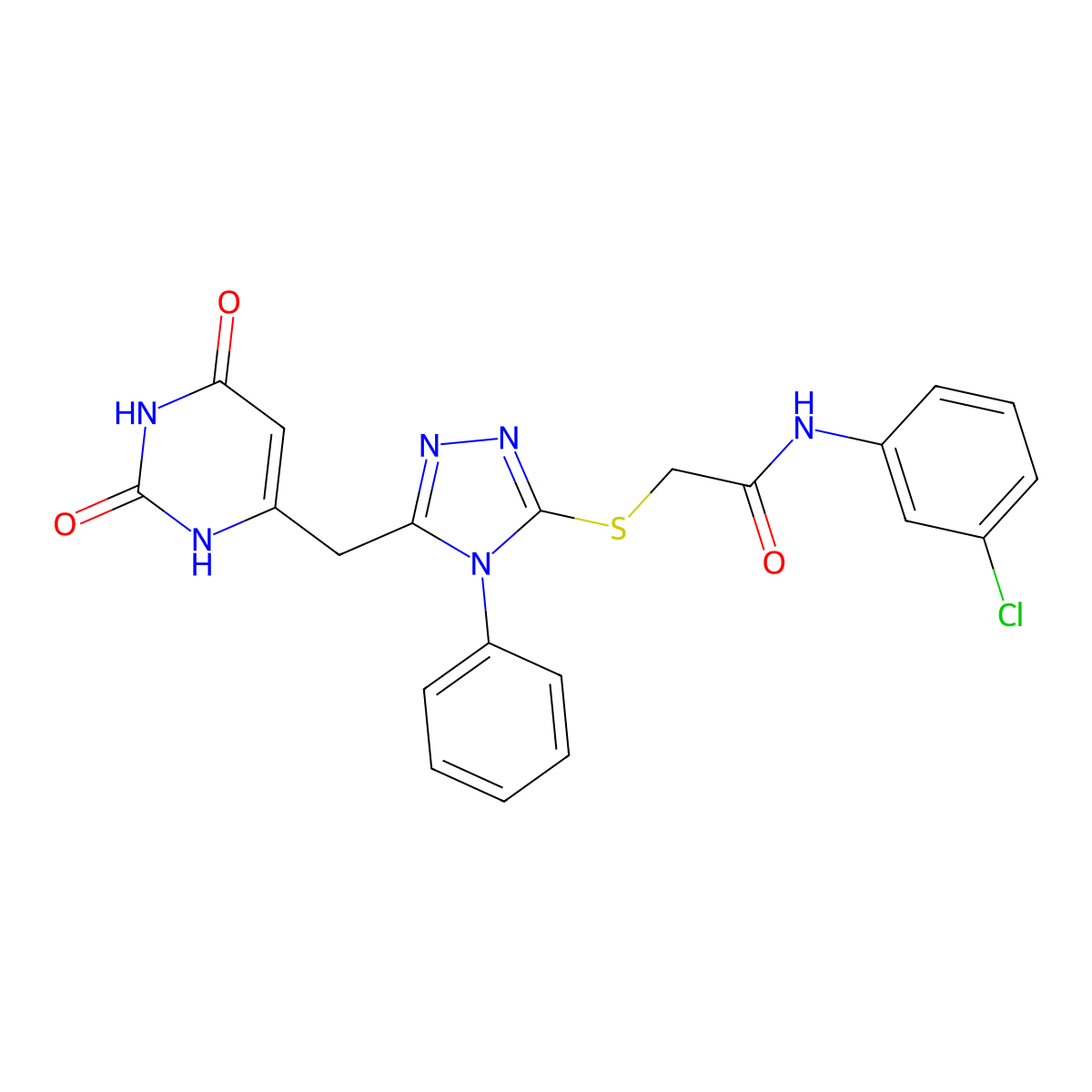 N-(3-chlorophenyl)-2-((5-((2,6-dioxo-1,2,3,6-tetrahydropyrimidin-4-yl)methyl)-4-phenyl-4H-1,2,4-triazol-3-yl)thio)acetamide molecular structure, CAS 852046-71-0