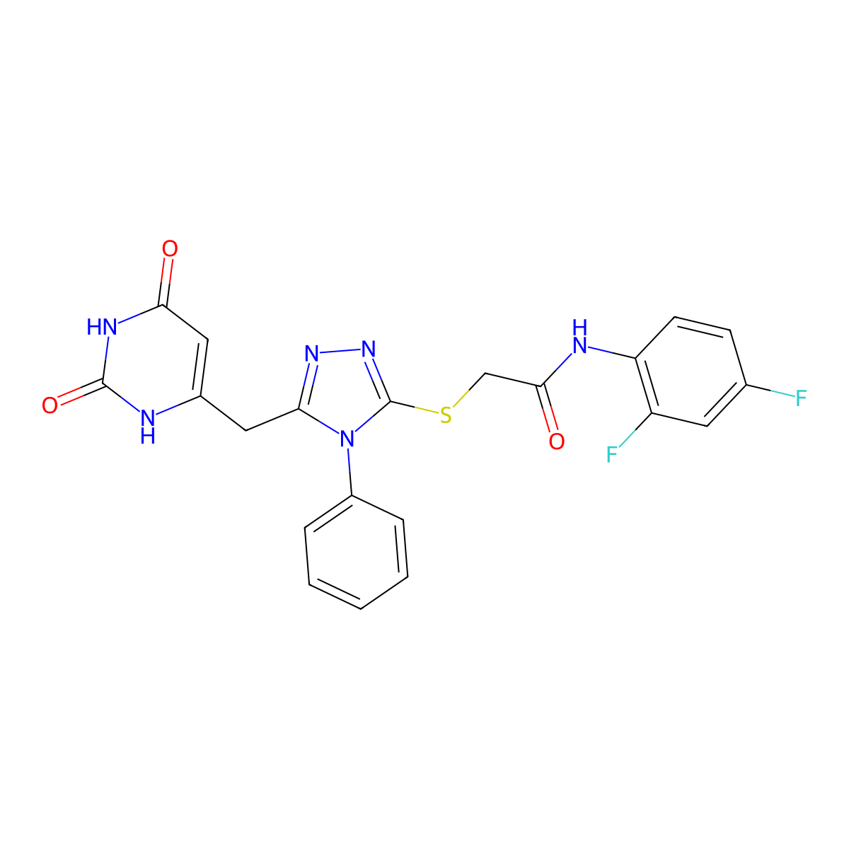 N-(2,4-difluorophenyl)-2-[[5-[(2,4-dioxo-1H-pyrimidin-6-yl)methyl]-4-phenyl-1,2,4-triazol-3-yl]sulfanyl]acetamide molecular structure, CAS 852046-73-2