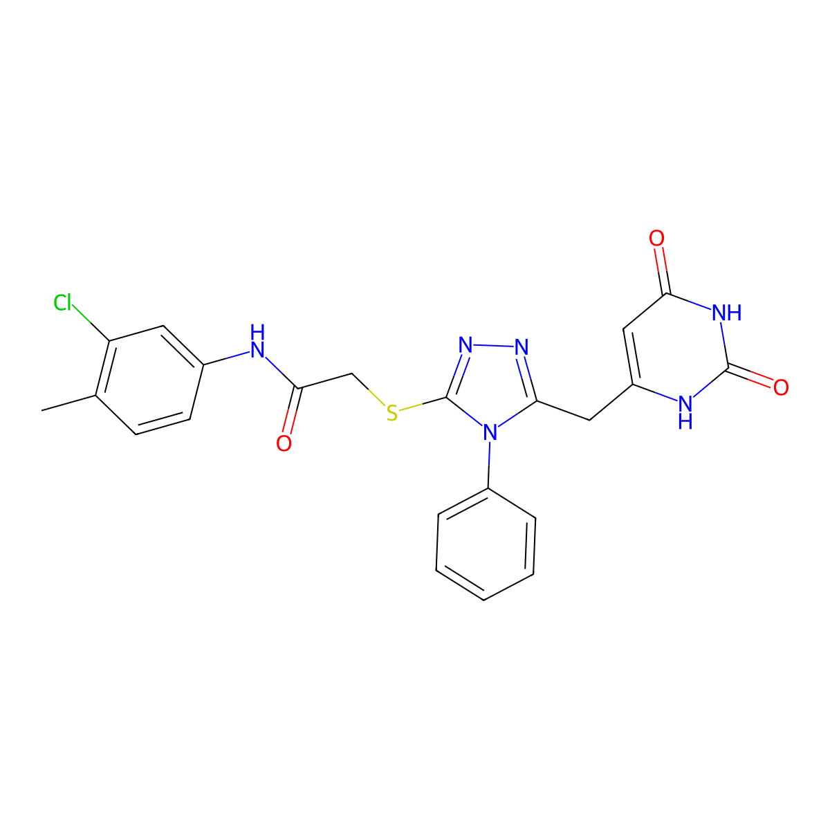 N-(3-chloro-4-methylphenyl)-2-[[5-[(2,4-dioxo-1H-pyrimidin-6-yl)methyl]-4-phenyl-1,2,4-triazol-3-yl]sulfanyl]acetamide molecular structure, CAS 852046-74-3
