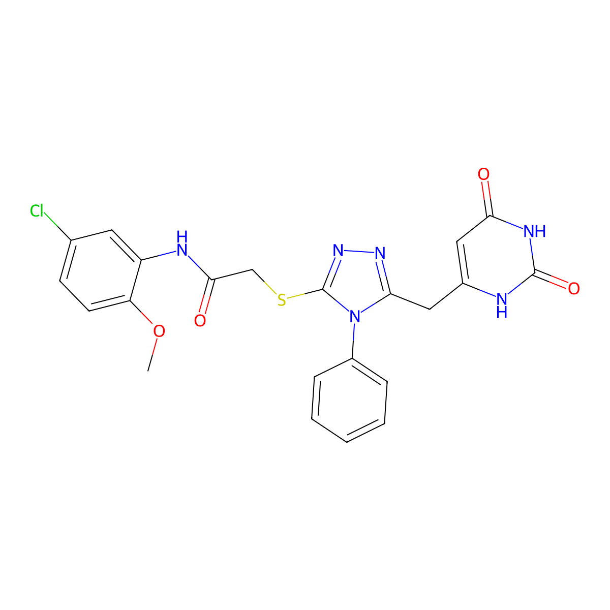 N-(5-chloro-2-methoxyphenyl)-2-[[5-[(2,4-dioxo-1H-pyrimidin-6-yl)methyl]-4-phenyl-1,2,4-triazol-3-yl]sulfanyl]acetamide molecular structure, CAS 852046-75-4