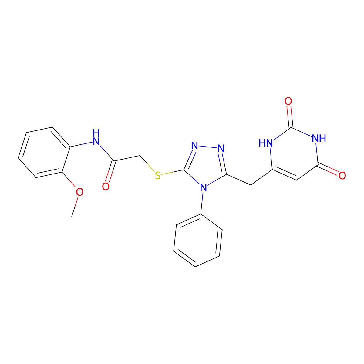 2-((5-((2,6-dioxo-1,2,3,6-tetrahydropyrimidin-4-yl)methyl)-4-phenyl-4H-1,2,4-triazol-3-yl)thio)-N-(2-methoxyphenyl)acetamide molecular structure, CAS 852046-76-5
