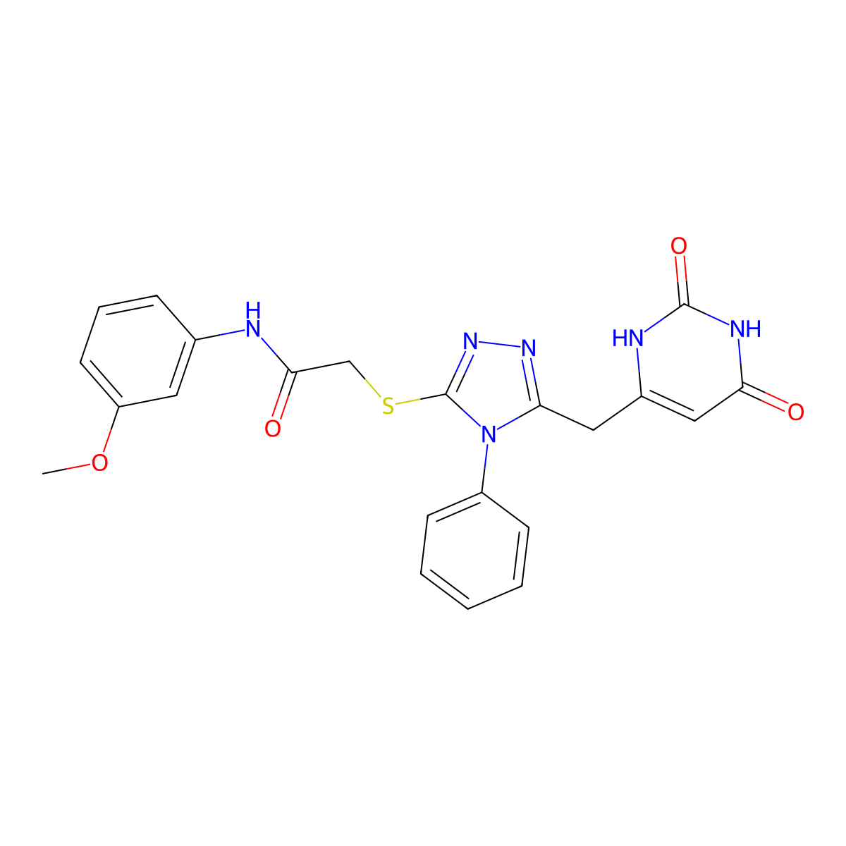 2-[[5-[(2,4-dioxo-1H-pyrimidin-6-yl)methyl]-4-phenyl-1,2,4-triazol-3-yl]sulfanyl]-N-(3-methoxyphenyl)acetamide molecular structure, CAS 852046-77-6