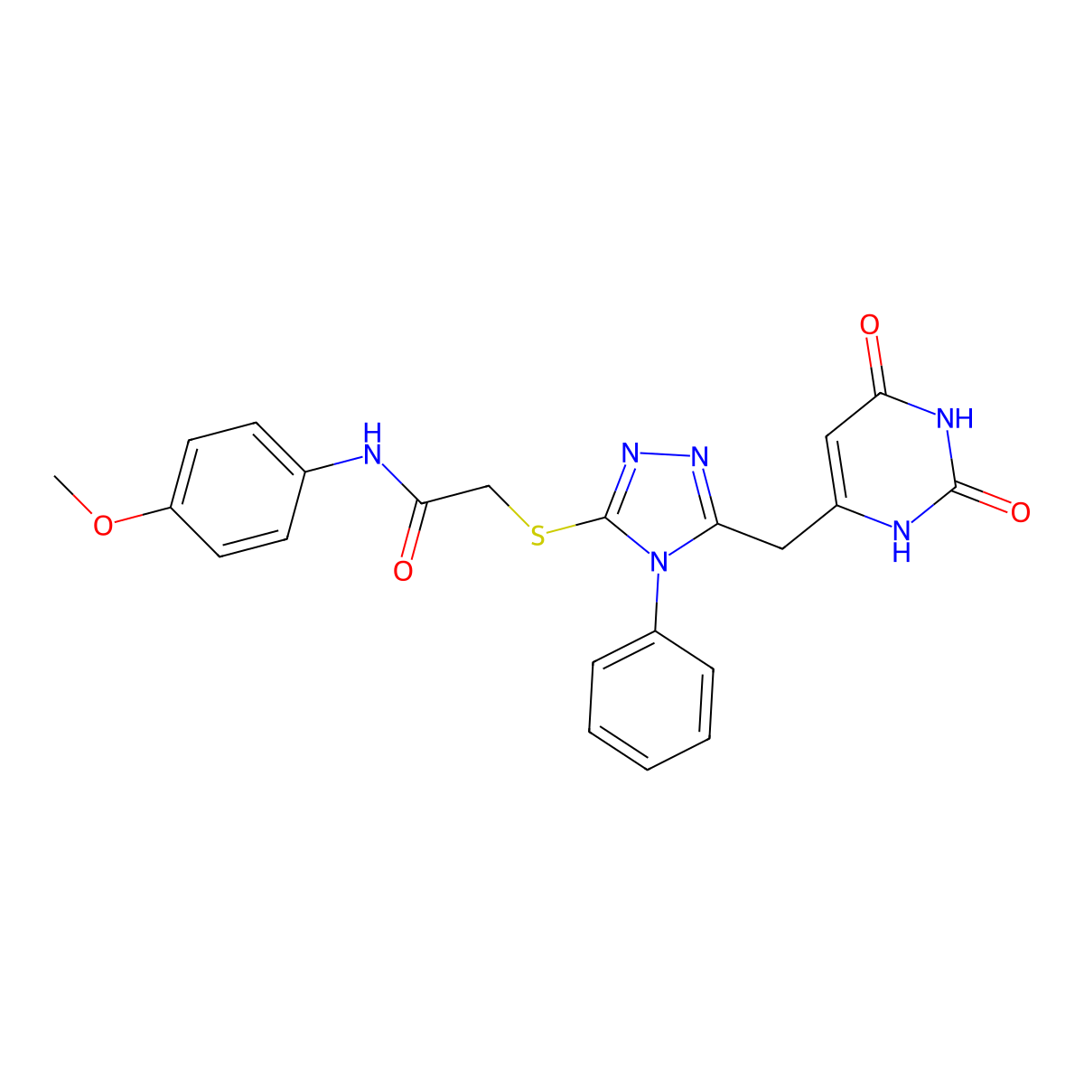 2-[[5-[(2,4-dioxo-1H-pyrimidin-6-yl)methyl]-4-phenyl-1,2,4-triazol-3-yl]sulfanyl]-N-(4-methoxyphenyl)acetamide molecular structure, CAS 852046-78-7