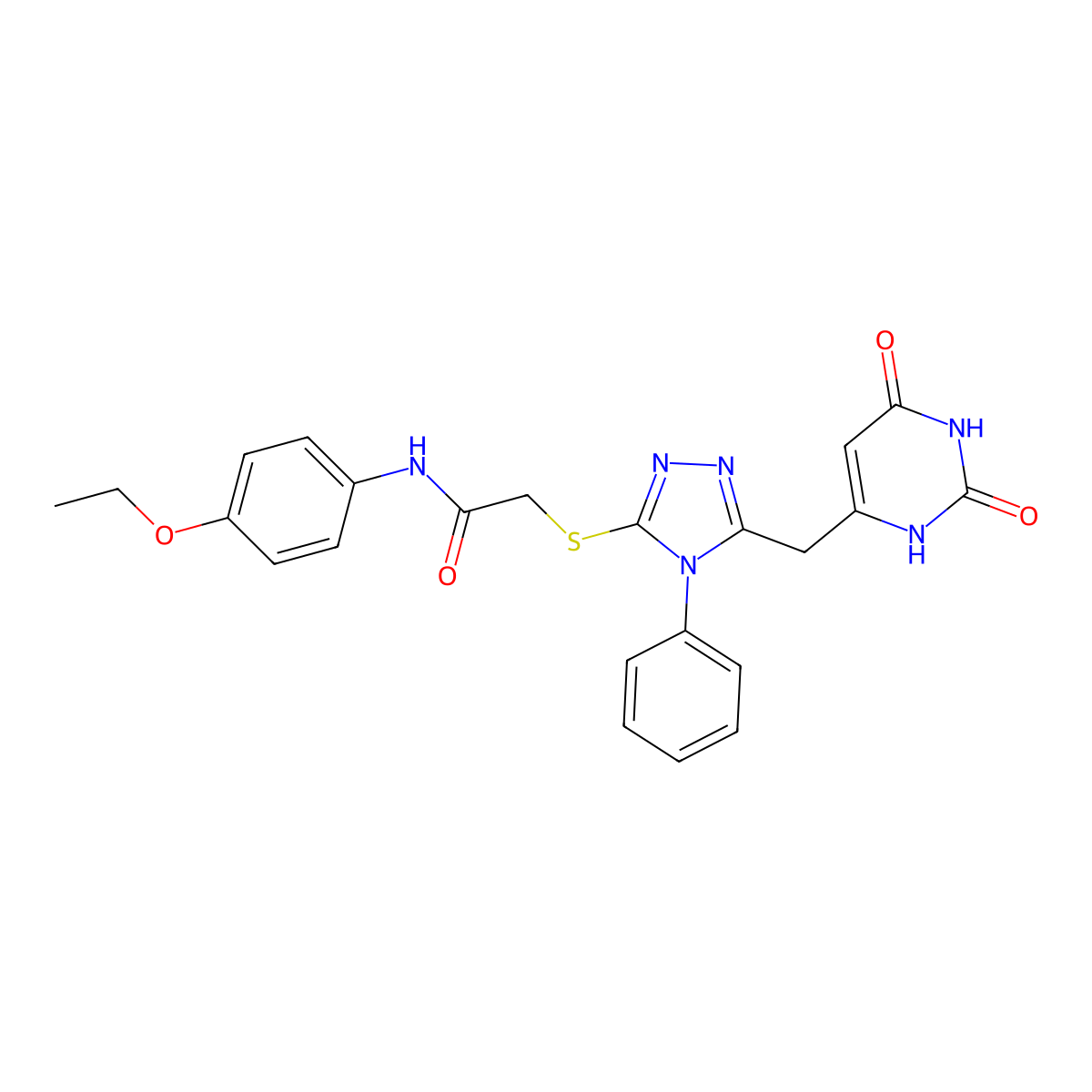2-((5-((2,6-dioxo-1,2,3,6-tetrahydropyrimidin-4-yl)methyl)-4-phenyl-4H-1,2,4-triazol-3-yl)thio)-N-(4-ethoxyphenyl)acetamide molecular structure, CAS 852046-80-1
