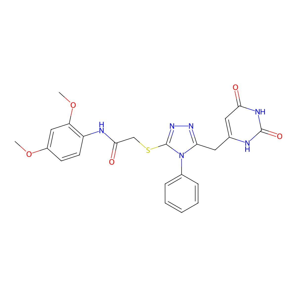N-(2,4-dimethoxyphenyl)-2-((5-((2,6-dioxo-1,2,3,6-tetrahydropyrimidin-4-yl)methyl)-4-phenyl-4H-1,2,4-triazol-3-yl)thio)acetamide molecular structure, CAS 852046-81-2
