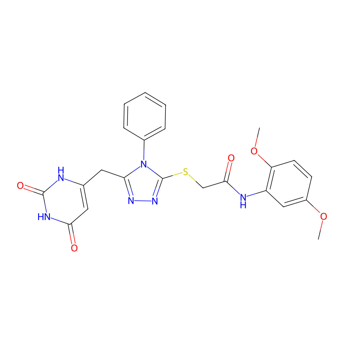 N-(2,5-dimethoxyphenyl)-2-((5-((2,6-dioxo-1,2,3,6-tetrahydropyrimidin-4-yl)methyl)-4-phenyl-4H-1,2,4-triazol-3-yl)thio)acetamide molecular structure, CAS 852046-82-3