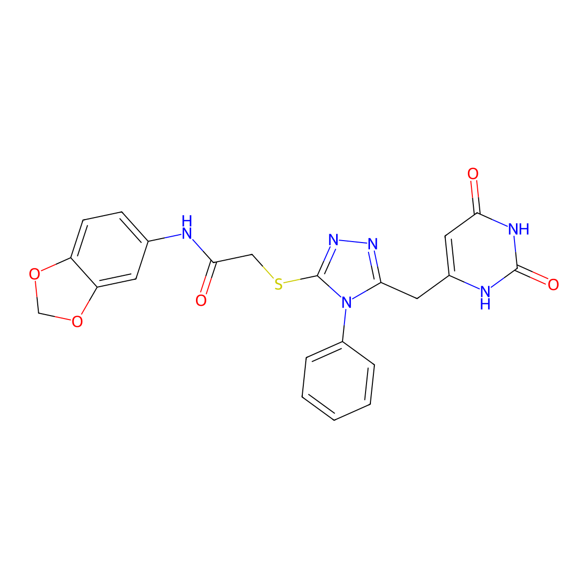 N-(1,3-benzodioxol-5-yl)-2-[[5-[(2,4-dioxo-1H-pyrimidin-6-yl)methyl]-4-phenyl-1,2,4-triazol-3-yl]sulfanyl]acetamide molecular structure, CAS 852046-84-5