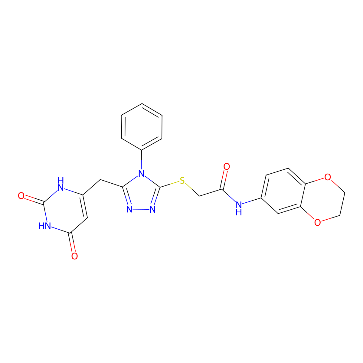 N-(2,3-dihydro-1,4-benzodioxin-6-yl)-2-[[5-[(2,4-dioxo-1H-pyrimidin-6-yl)methyl]-4-phenyl-1,2,4-triazol-3-yl]sulfanyl]acetamide molecular structure, CAS 852046-85-6