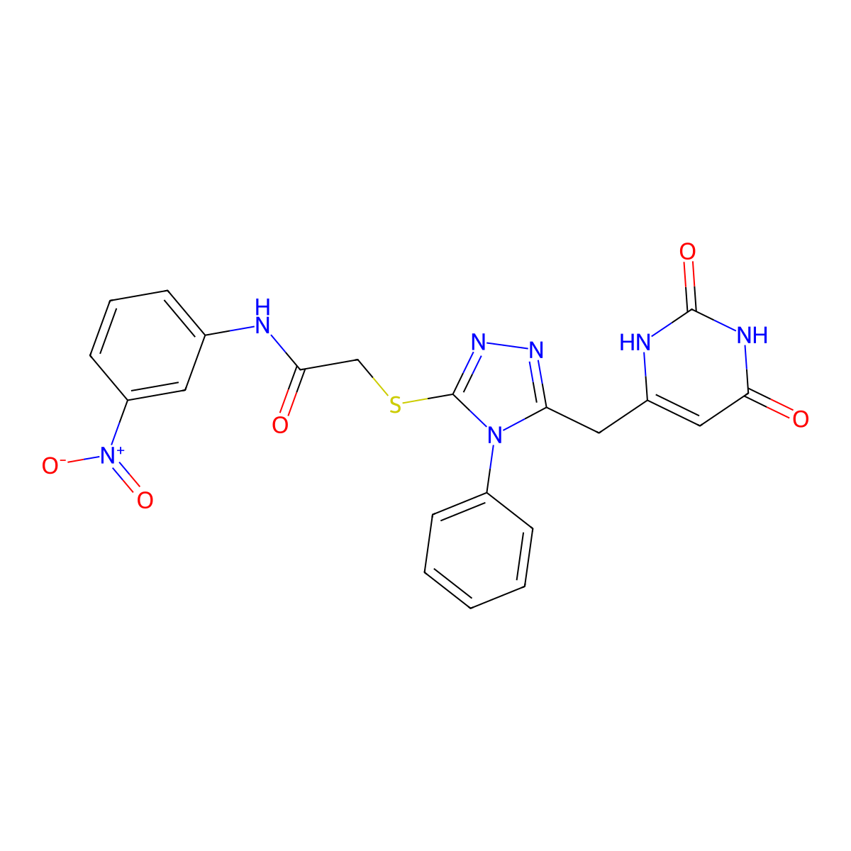 2-[[5-[(2,4-dioxo-1H-pyrimidin-6-yl)methyl]-4-phenyl-1,2,4-triazol-3-yl]sulfanyl]-N-(3-nitrophenyl)acetamide molecular structure, CAS 852046-86-7