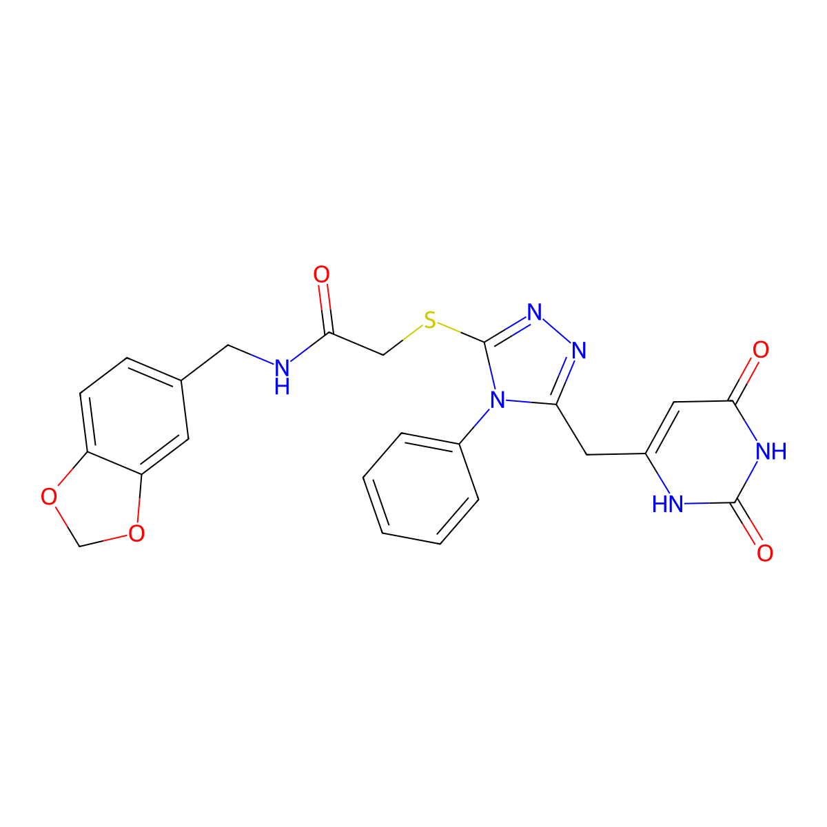 N-(1,3-benzodioxol-5-ylmethyl)-2-[[5-[(2,4-dioxo-1H-pyrimidin-6-yl)methyl]-4-phenyl-1,2,4-triazol-3-yl]sulfanyl]acetamide molecular structure, CAS 852046-96-9