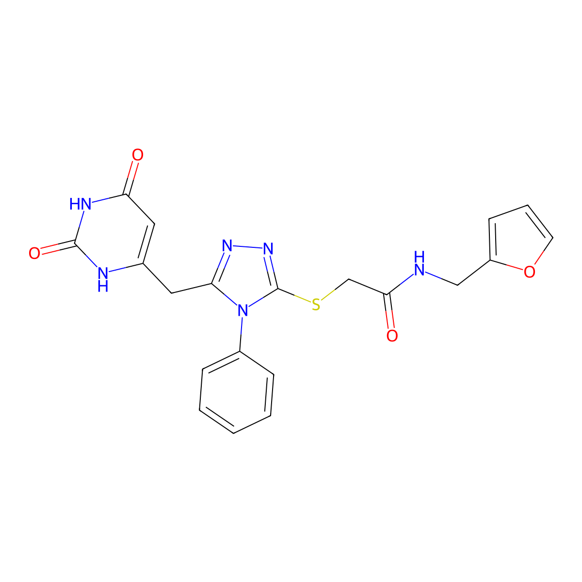 2-[[5-[(2,4-dioxo-1H-pyrimidin-6-yl)methyl]-4-phenyl-1,2,4-triazol-3-yl]sulfanyl]-N-(furan-2-ylmethyl)acetamide molecular structure, CAS 852046-99-2