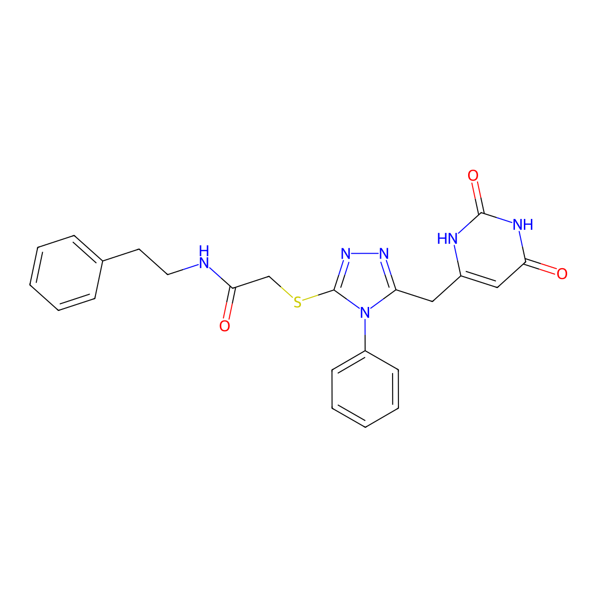 2-((5-((2,6-dioxo-1,2,3,6-tetrahydropyrimidin-4-yl)methyl)-4-phenyl-4H-1,2,4-triazol-3-yl)thio)-N-phenethylacetamide molecular structure, CAS 852047-01-9