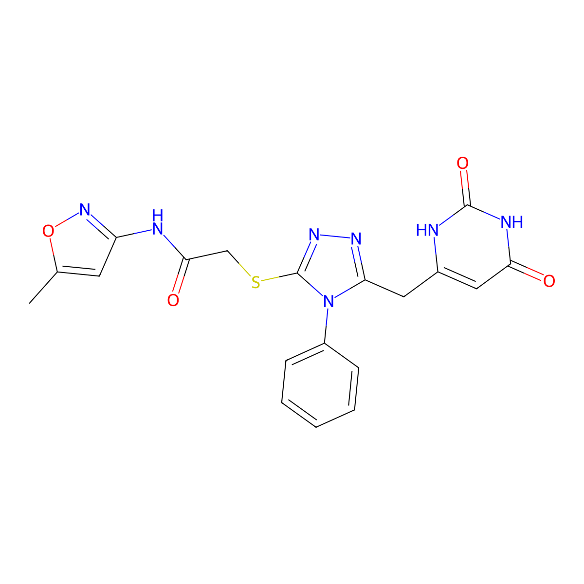 2-((5-((2,6-dioxo-1,2,3,6-tetrahydropyrimidin-4-yl)methyl)-4-phenyl-4H-1,2,4-triazol-3-yl)thio)-N-(5-methylisoxazol-3-yl)acetamide molecular structure, CAS 852047-08-6