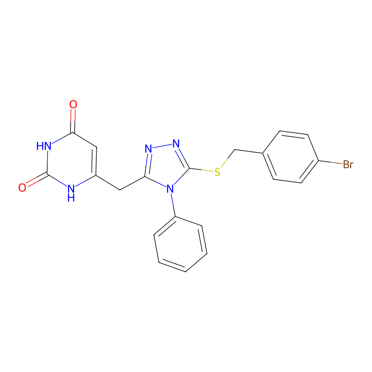 6-[[5-[(4-bromophenyl)methylsulfanyl]-4-phenyl-1,2,4-triazol-3-yl]methyl]-1H-pyrimidine-2,4-dione molecular structure, CAS 852047-12-2