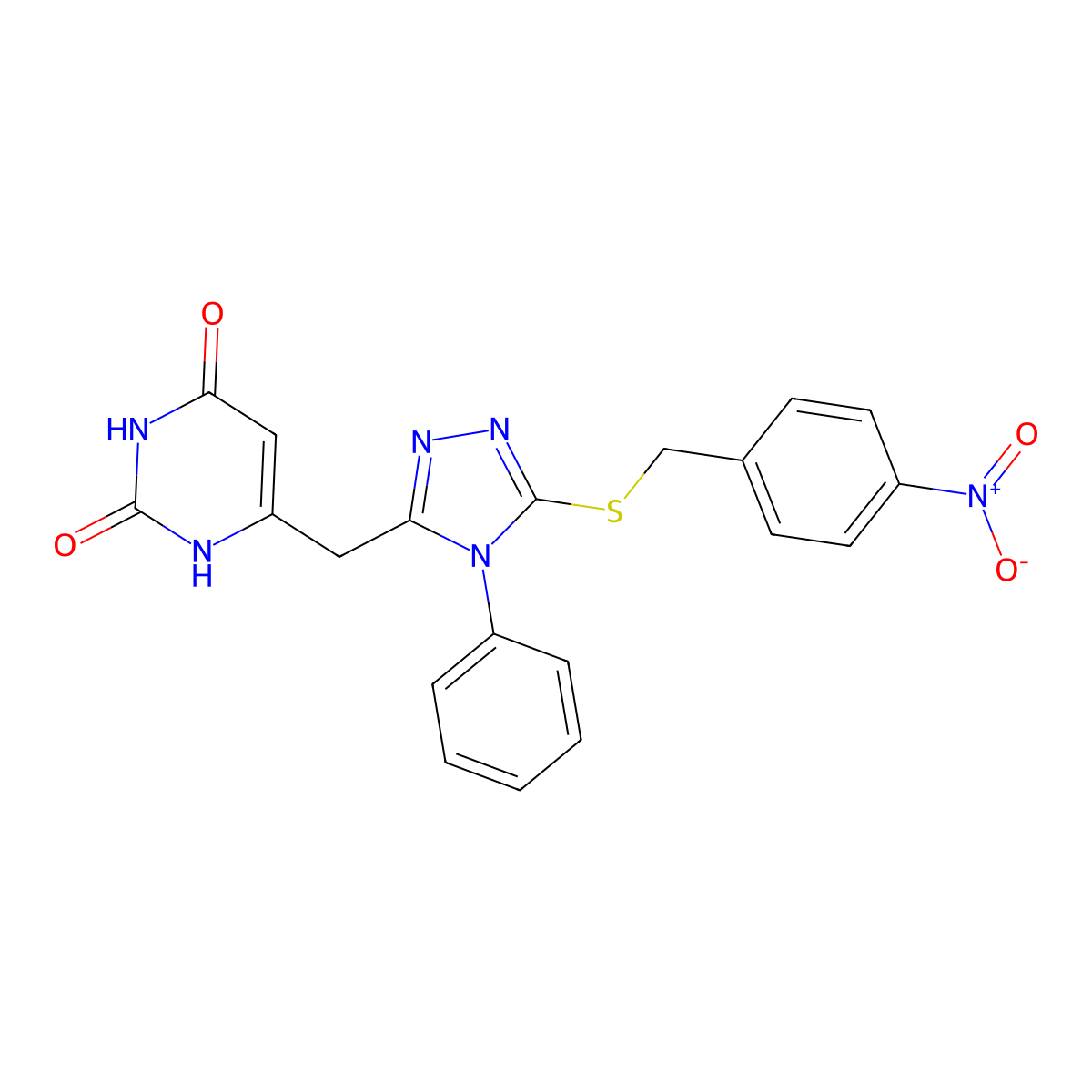 6-[[5-[(4-nitrophenyl)methylsulfanyl]-4-phenyl-1,2,4-triazol-3-yl]methyl]-1H-pyrimidine-2,4-dione molecular structure, CAS 852047-15-5