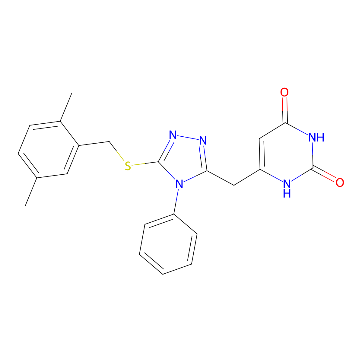 6-((5-((2,5-dimethylbenzyl)thio)-4-phenyl-4H-1,2,4-triazol-3-yl)methyl)pyrimidine-2,4(1H,3H)-dione molecular structure, CAS 852047-18-8