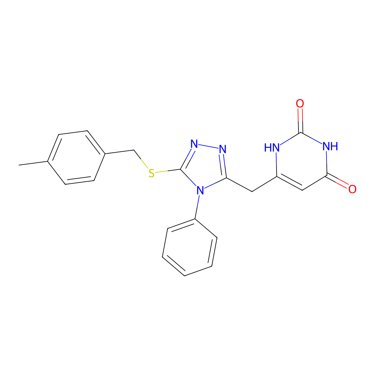 6-[[5-[(4-methylphenyl)methylsulfanyl]-4-phenyl-1,2,4-triazol-3-yl]methyl]-1H-pyrimidine-2,4-dione molecular structure, CAS 852047-19-9
