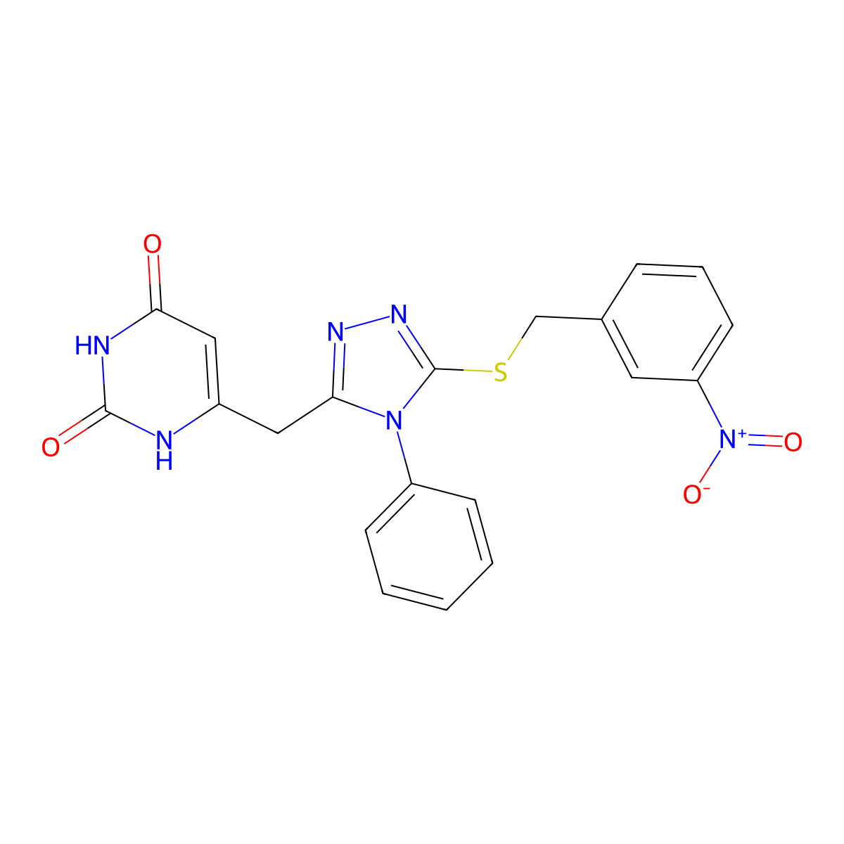 6-[[5-[(3-nitrophenyl)methylsulfanyl]-4-phenyl-1,2,4-triazol-3-yl]methyl]-1H-pyrimidine-2,4-dione molecular structure, CAS 852047-23-5