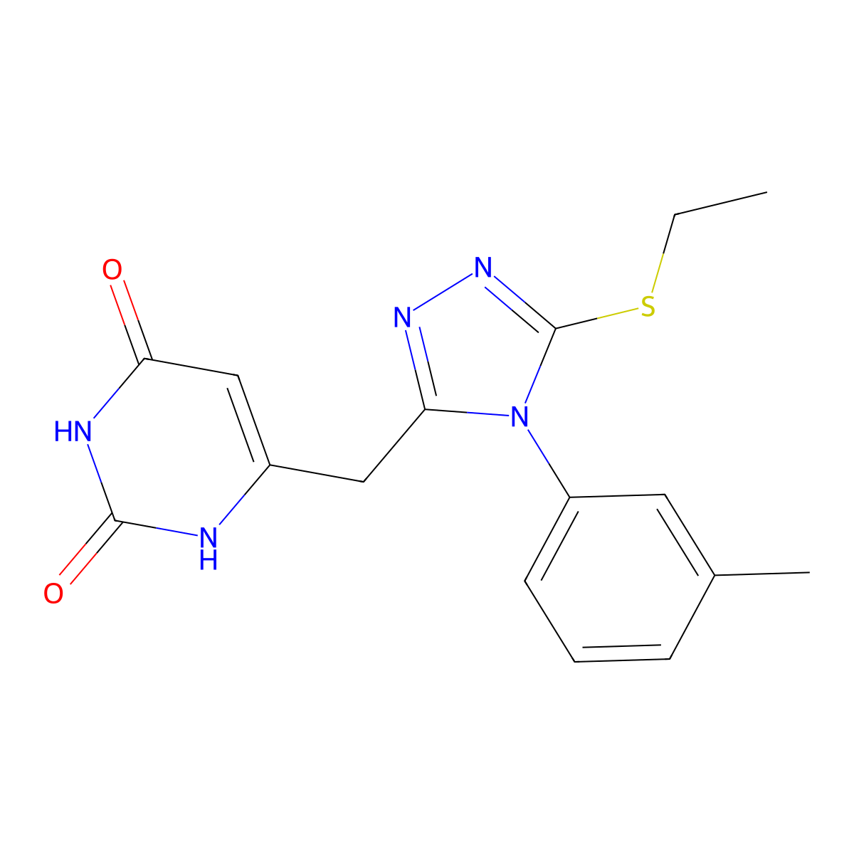 6-((5-(ethylthio)-4-(m-tolyl)-4H-1,2,4-triazol-3-yl)methyl)pyrimidine-2,4(1H,3H)-dione molecular structure, CAS 852047-32-6