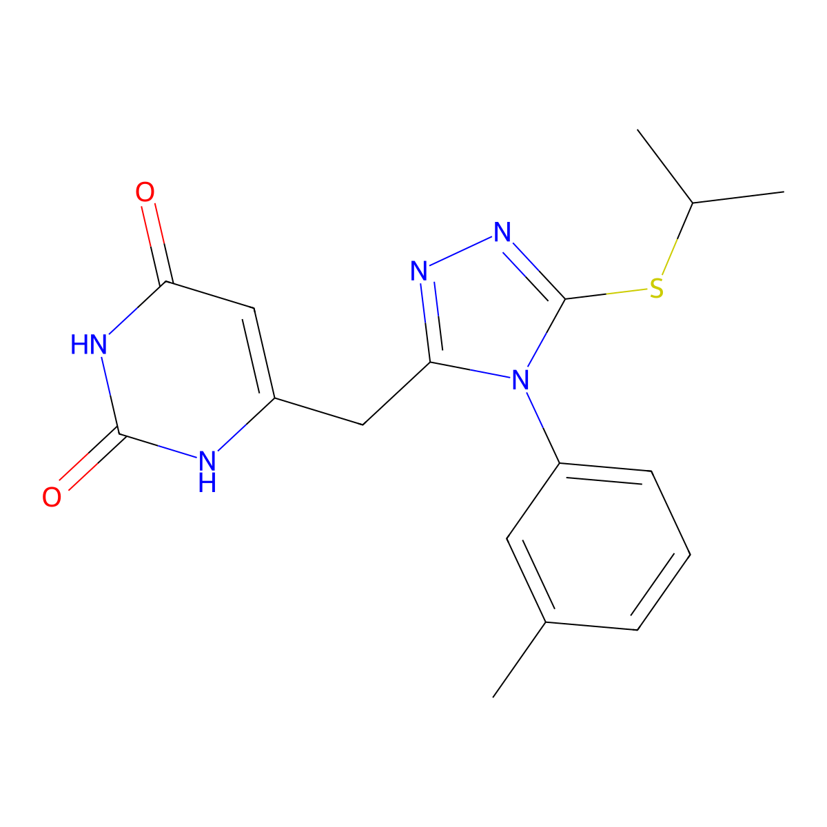 6-[[4-(3-methylphenyl)-5-(propan-2-ylthio)-1,2,4-triazol-3-yl]methyl]-1H-pyrimidine-2,4-dione molecular structure, CAS 852047-34-8