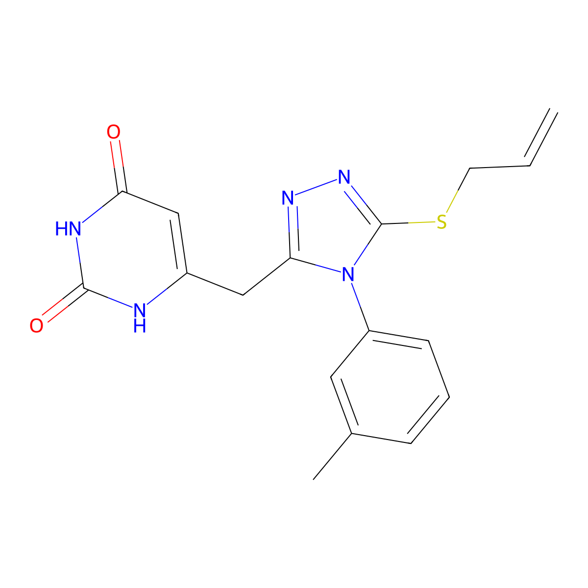 6-((5-(allylthio)-4-(m-tolyl)-4H-1,2,4-triazol-3-yl)methyl)pyrimidine-2,4(1H,3H)-dione molecular structure, CAS 852047-36-0