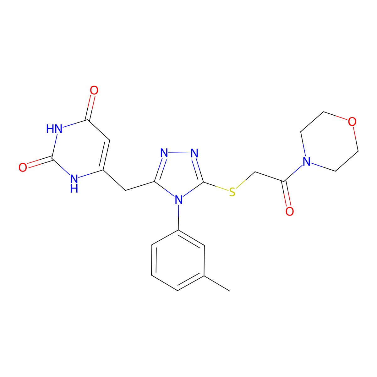 6-((5-((2-morpholino-2-oxoethyl)thio)-4-(m-tolyl)-4H-1,2,4-triazol-3-yl)methyl)pyrimidine-2,4(1H,3H)-dione molecular structure, CAS 852047-40-6