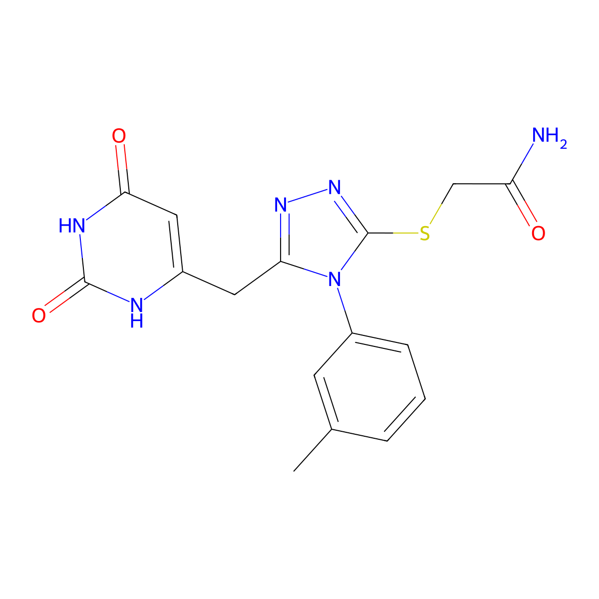 2-((5-((2,6-dioxo-1,2,3,6-tetrahydropyrimidin-4-yl)methyl)-4-(m-tolyl)-4H-1,2,4-triazol-3-yl)thio)acetamide molecular structure, CAS 852047-45-1