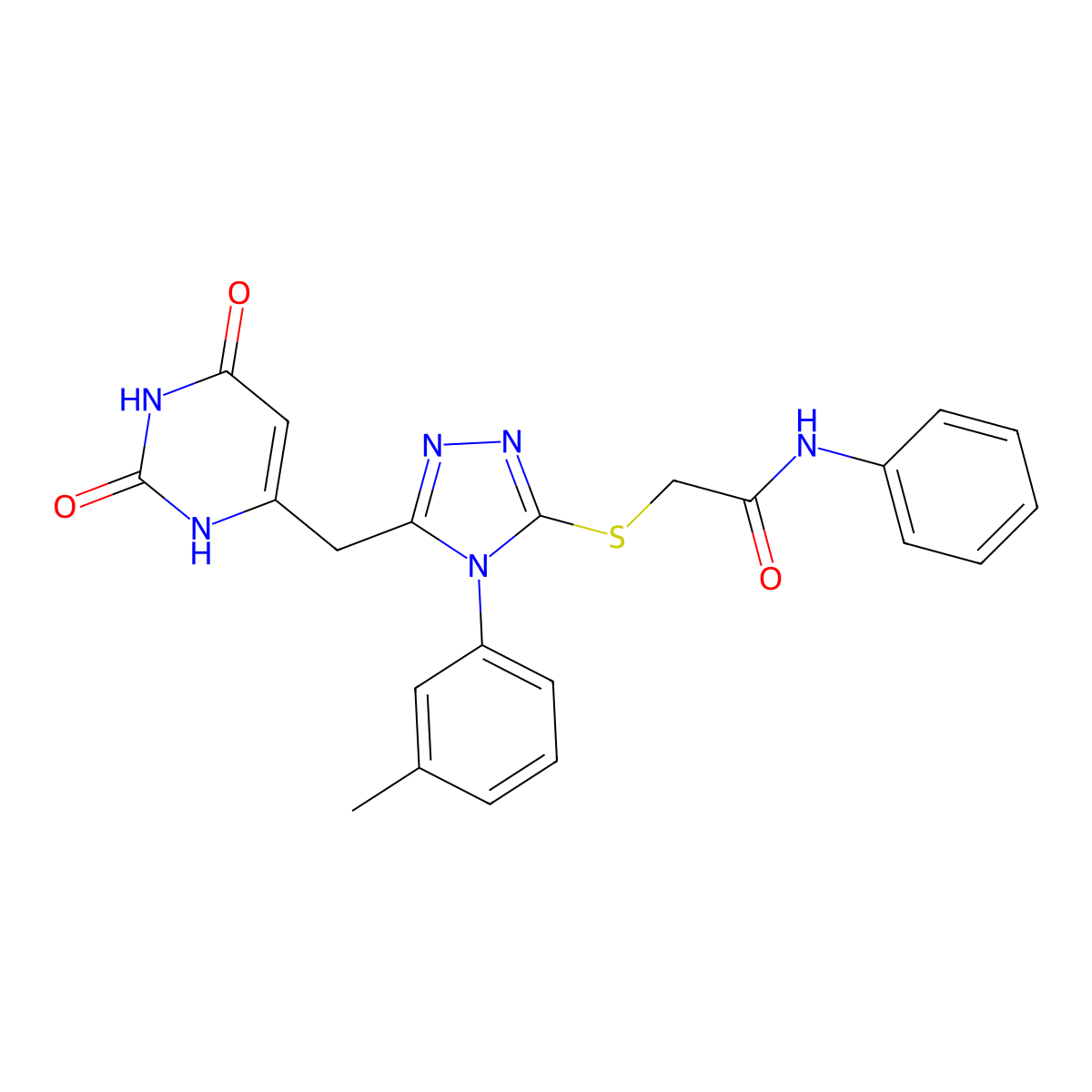 2-[[5-[(2,4-dioxo-1H-pyrimidin-6-yl)methyl]-4-(3-methylphenyl)-1,2,4-triazol-3-yl]sulfanyl]-N-phenylacetamide molecular structure, CAS 852047-46-2
