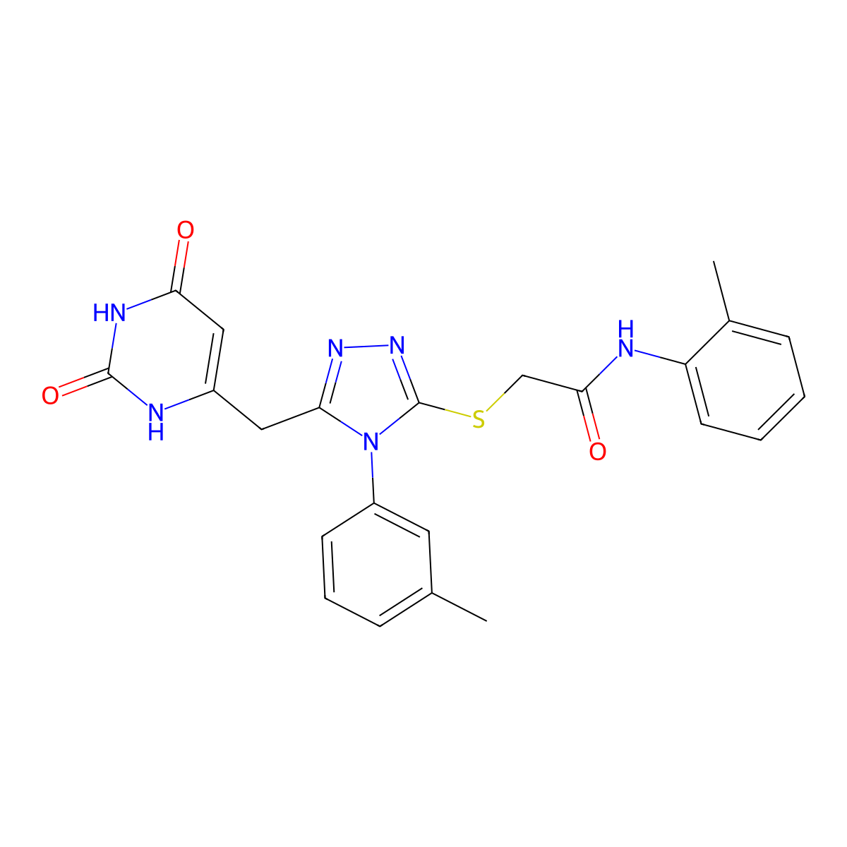 2-[[5-[(2,4-dioxo-1H-pyrimidin-6-yl)methyl]-4-(3-methylphenyl)-1,2,4-triazol-3-yl]sulfanyl]-N-(2-methylphenyl)acetamide molecular structure, CAS 852047-47-3