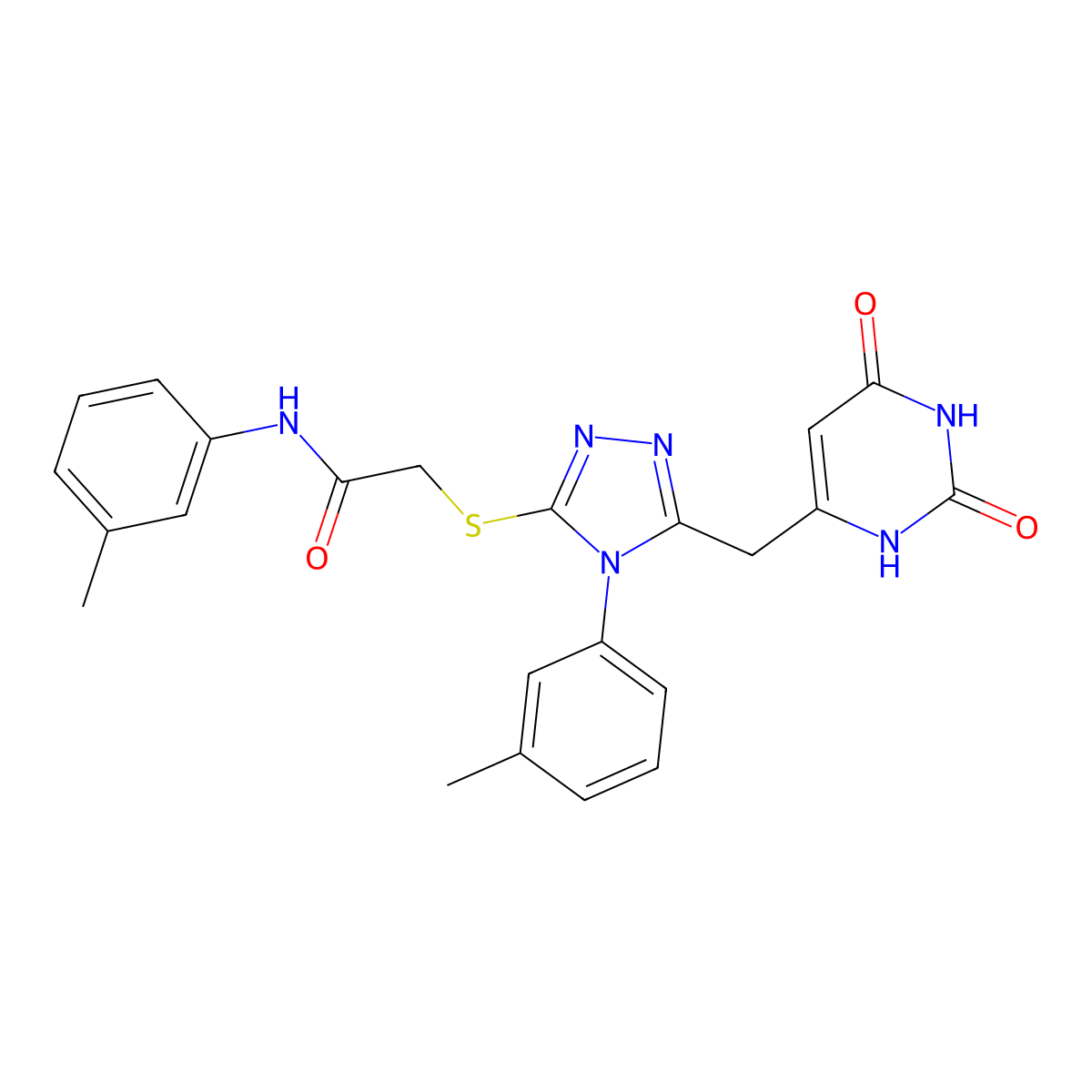 2-((5-((2,6-dioxo-1,2,3,6-tetrahydropyrimidin-4-yl)methyl)-4-(m-tolyl)-4H-1,2,4-triazol-3-yl)thio)-N-(m-tolyl)acetamide molecular structure, CAS 852047-48-4