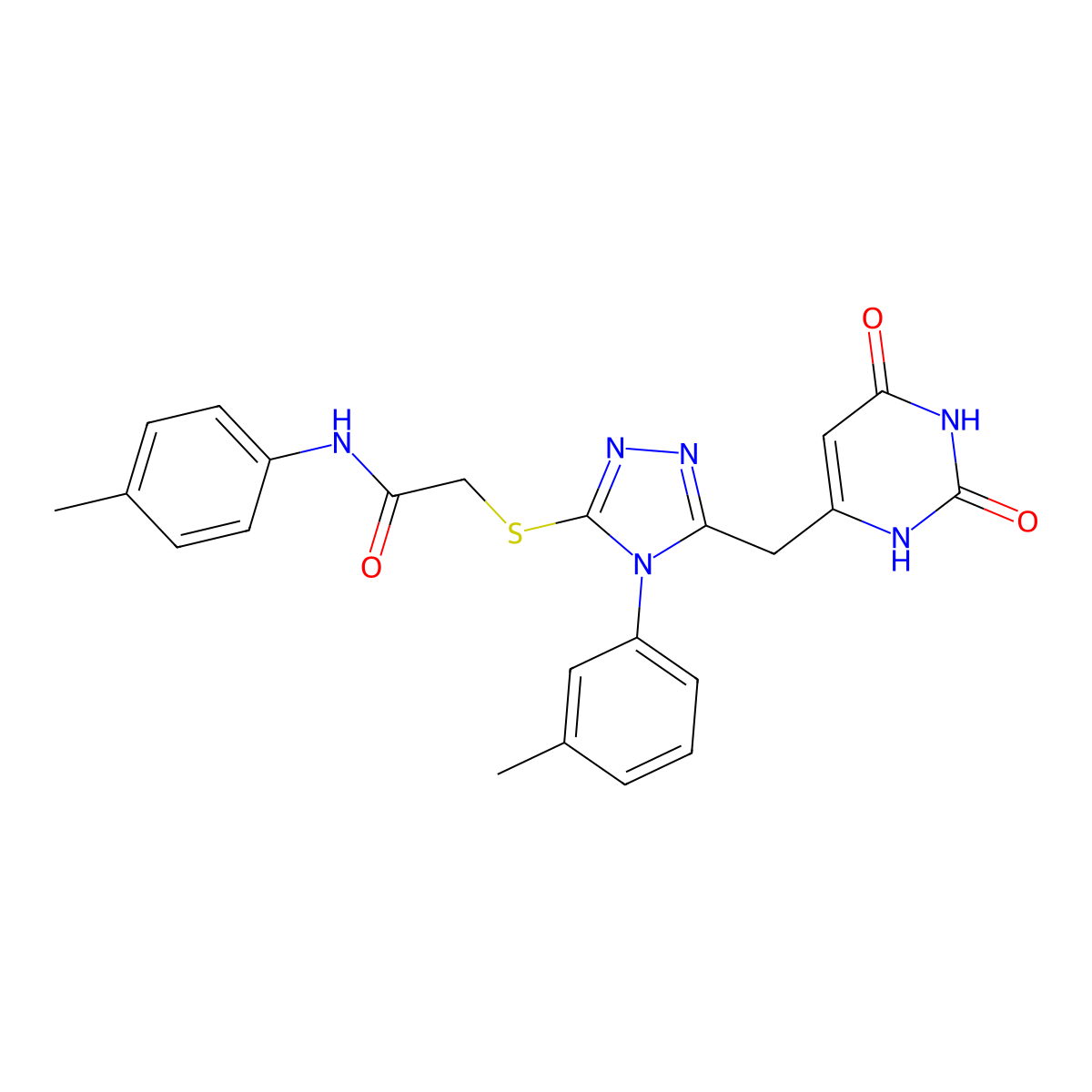 2-((5-((2,6-dioxo-1,2,3,6-tetrahydropyrimidin-4-yl)methyl)-4-(m-tolyl)-4H-1,2,4-triazol-3-yl)thio)-N-(p-tolyl)acetamide molecular structure, CAS 852047-49-5