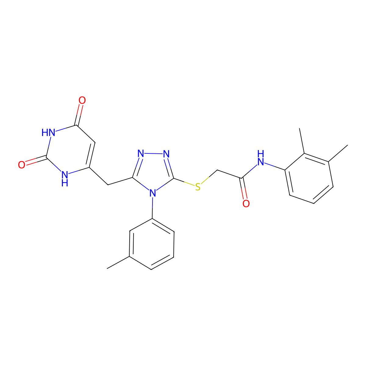 N-(2,3-dimethylphenyl)-2-[[5-[(2,4-dioxo-1H-pyrimidin-6-yl)methyl]-4-(3-methylphenyl)-1,2,4-triazol-3-yl]sulfanyl]acetamide molecular structure, CAS 852047-50-8