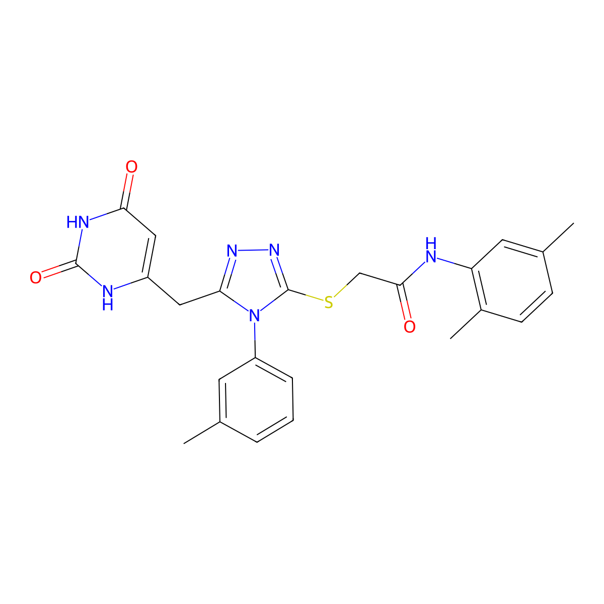 N-(2,5-dimethylphenyl)-2-((5-((2,6-dioxo-1,2,3,6-tetrahydropyrimidin-4-yl)methyl)-4-(m-tolyl)-4H-1,2,4-triazol-3-yl)thio)acetamide molecular structure, CAS 852047-51-9