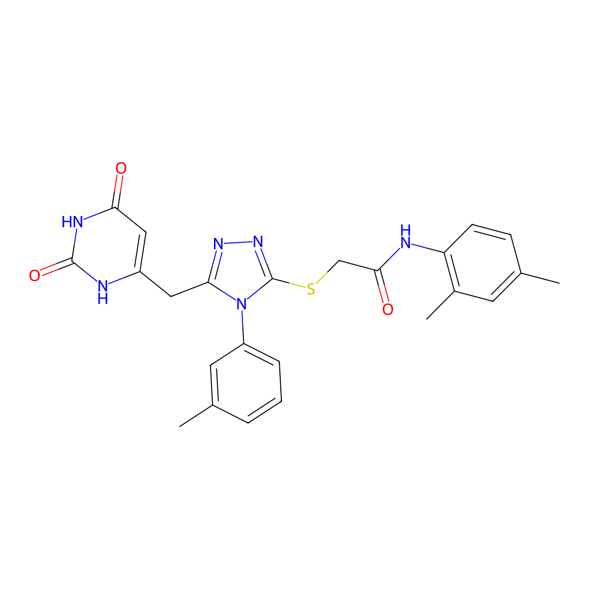 N-(2,4-dimethylphenyl)-2-((5-((2,6-dioxo-1,2,3,6-tetrahydropyrimidin-4-yl)methyl)-4-(m-tolyl)-4H-1,2,4-triazol-3-yl)thio)acetamide molecular structure, CAS 852047-52-0