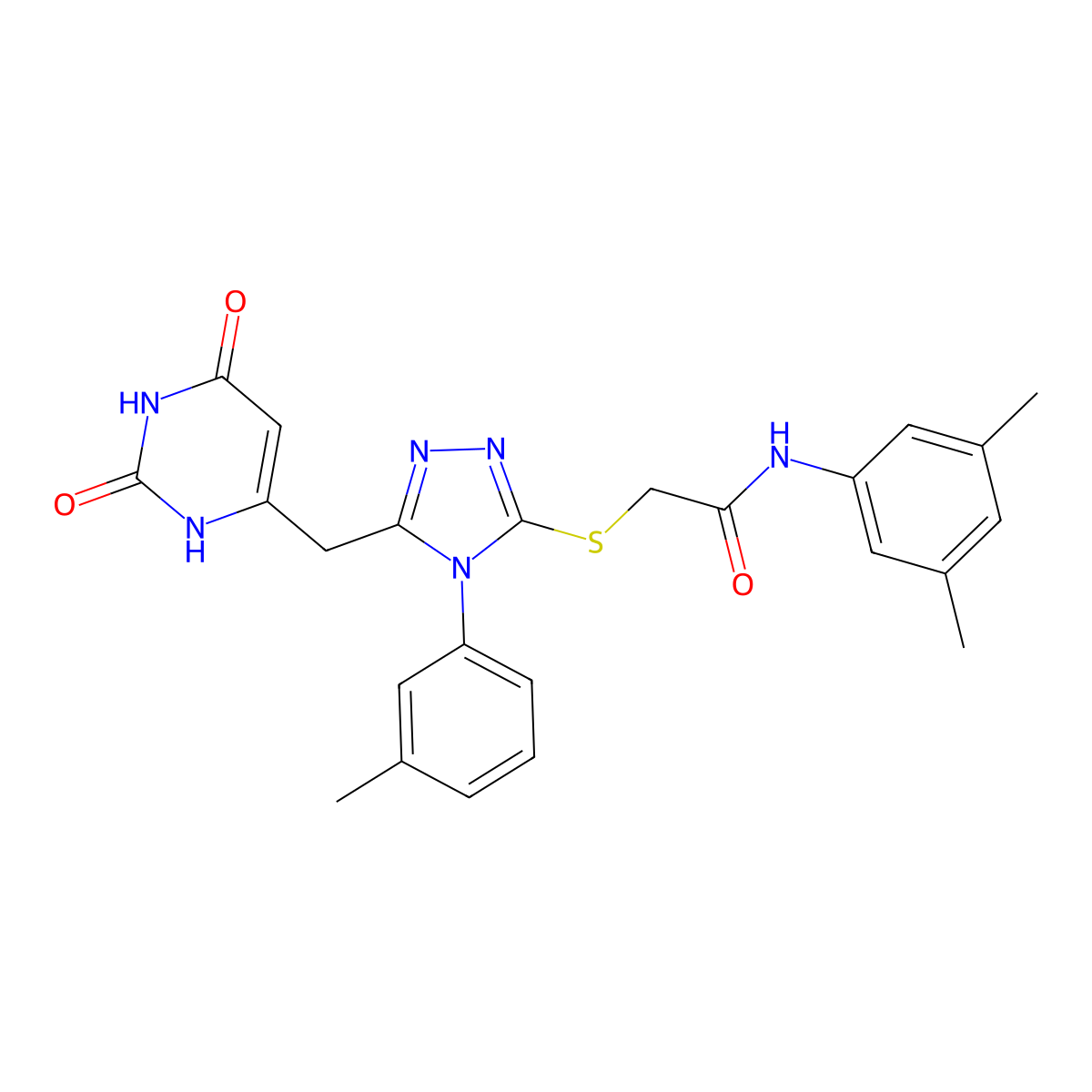 N-(3,5-dimethylphenyl)-2-[[5-[(2,4-dioxo-1H-pyrimidin-6-yl)methyl]-4-(3-methylphenyl)-1,2,4-triazol-3-yl]sulfanyl]acetamide molecular structure, CAS 852047-53-1