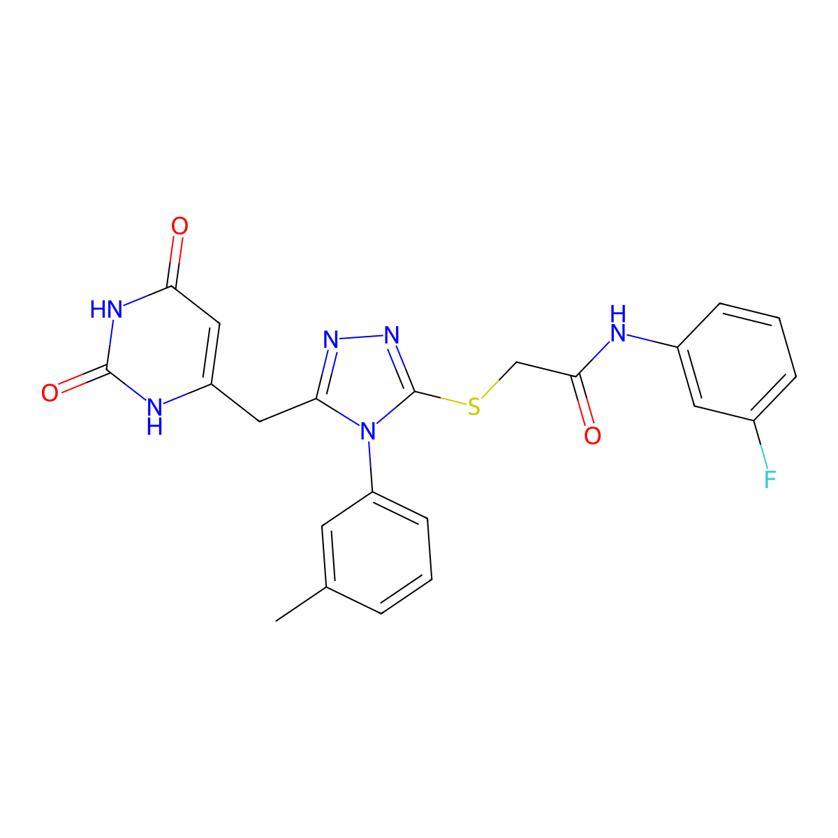 2-((5-((2,6-dioxo-1,2,3,6-tetrahydropyrimidin-4-yl)methyl)-4-(m-tolyl)-4H-1,2,4-triazol-3-yl)thio)-N-(3-fluorophenyl)acetamide molecular structure, CAS 852047-55-3