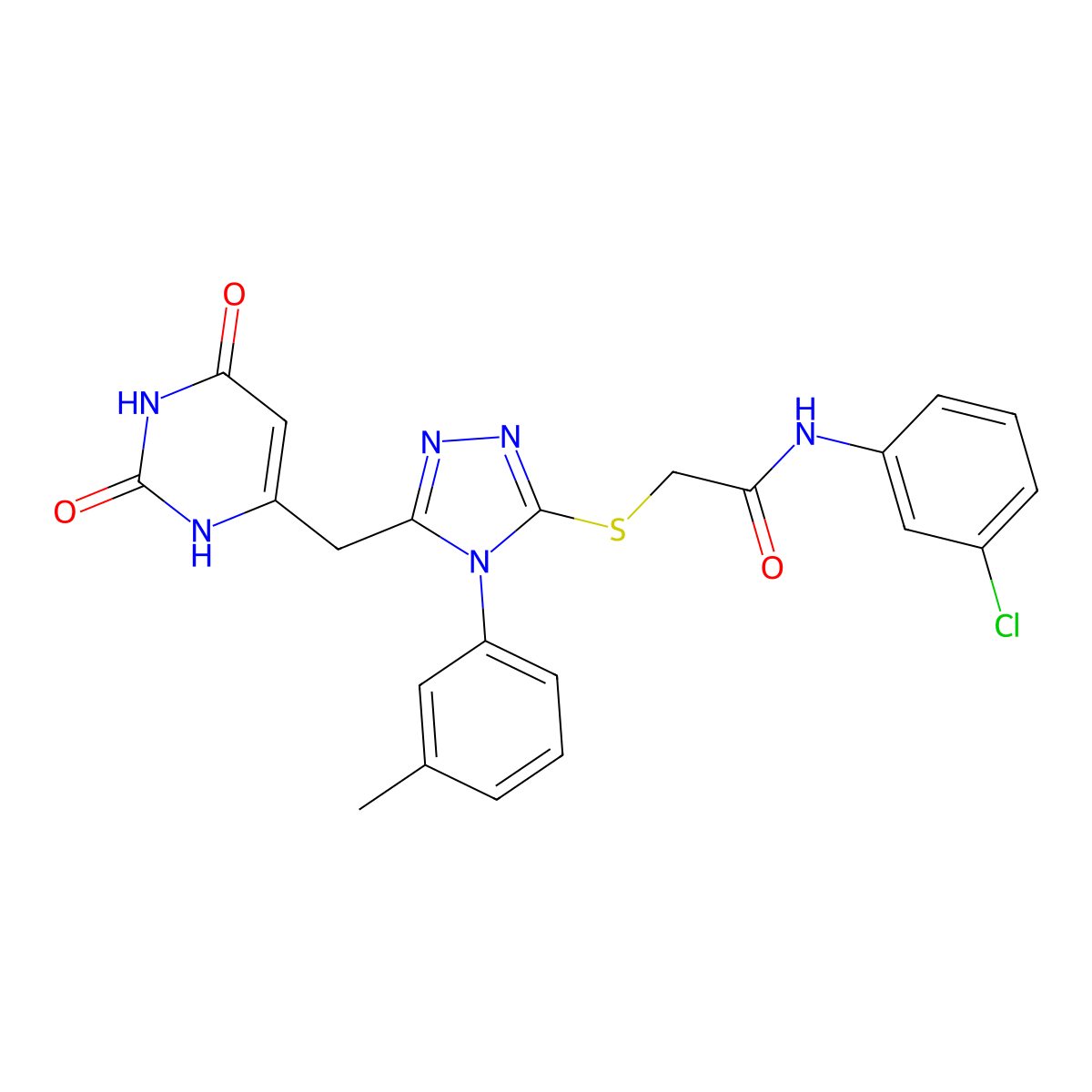 N-(3-chlorophenyl)-2-[[5-[(2,4-dioxo-1H-pyrimidin-6-yl)methyl]-4-(3-methylphenyl)-1,2,4-triazol-3-yl]sulfanyl]acetamide molecular structure, CAS 852047-57-5