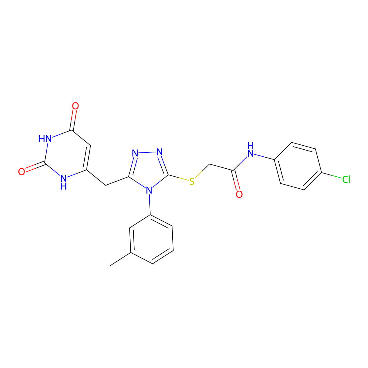 N-(4-chlorophenyl)-2-[[5-[(2,4-dioxo-1H-pyrimidin-6-yl)methyl]-4-(3-methylphenyl)-1,2,4-triazol-3-yl]sulfanyl]acetamide molecular structure, CAS 852047-58-6